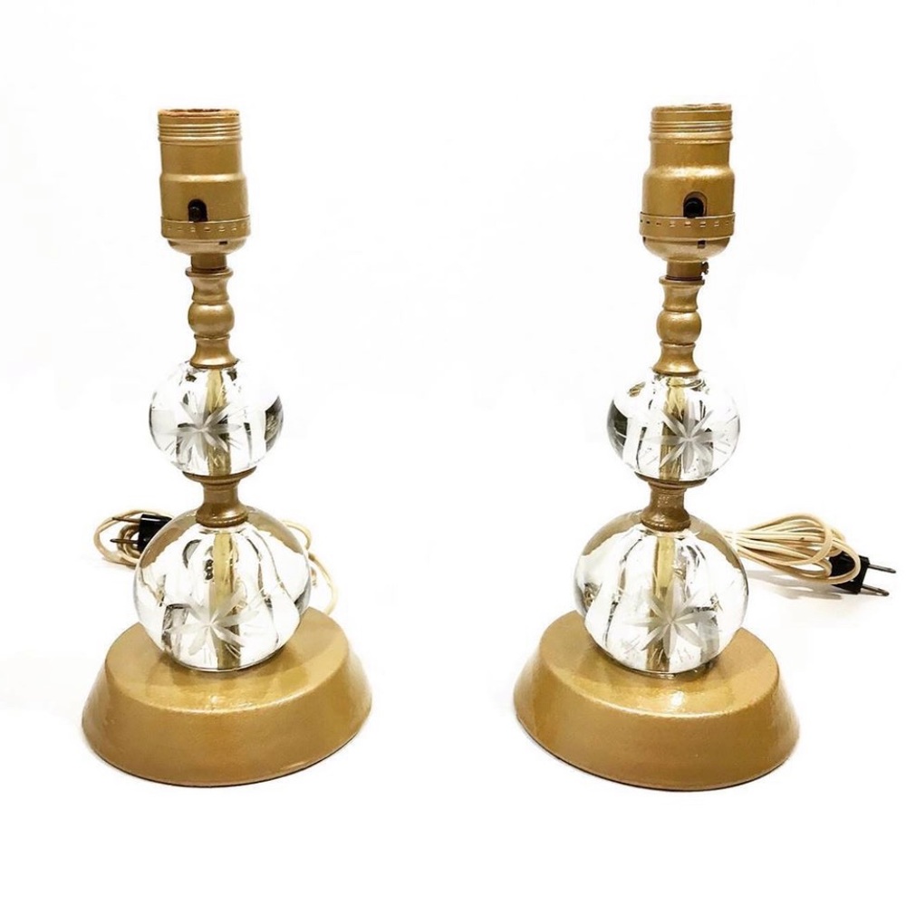 Vintage Pair Mid Century Crystal Lamps